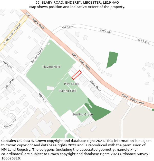 65, BLABY ROAD, ENDERBY, LEICESTER, LE19 4AQ: Location map and indicative extent of plot
