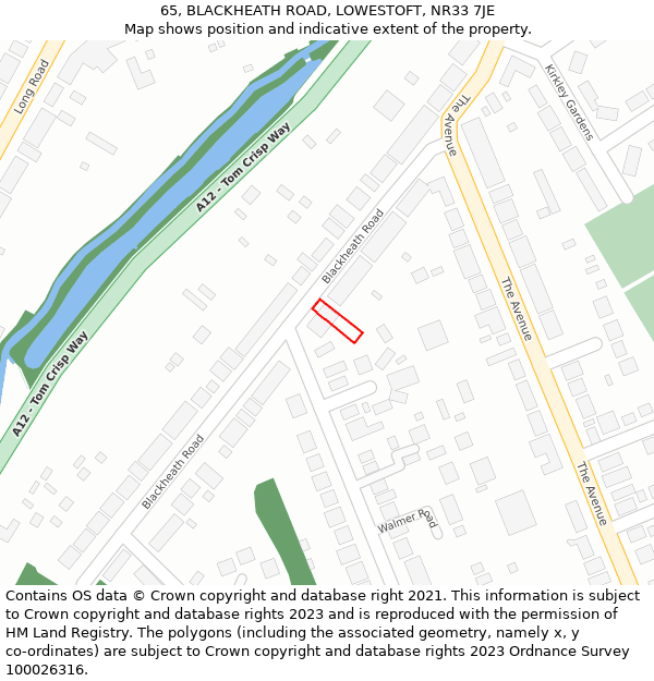 65, BLACKHEATH ROAD, LOWESTOFT, NR33 7JE: Location map and indicative extent of plot