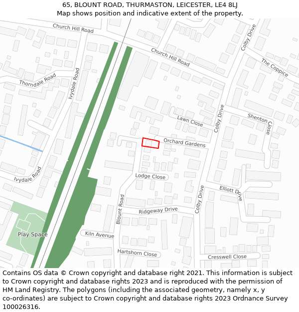 65, BLOUNT ROAD, THURMASTON, LEICESTER, LE4 8LJ: Location map and indicative extent of plot