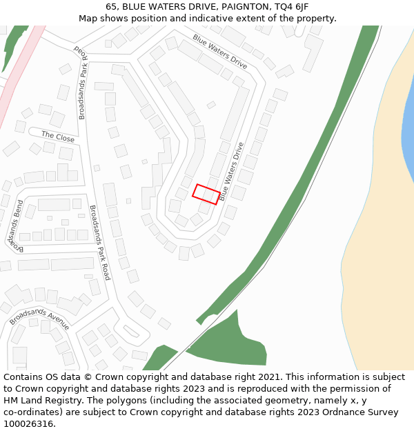 65, BLUE WATERS DRIVE, PAIGNTON, TQ4 6JF: Location map and indicative extent of plot