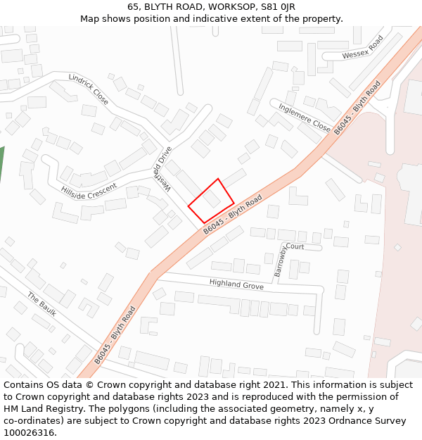 65, BLYTH ROAD, WORKSOP, S81 0JR: Location map and indicative extent of plot