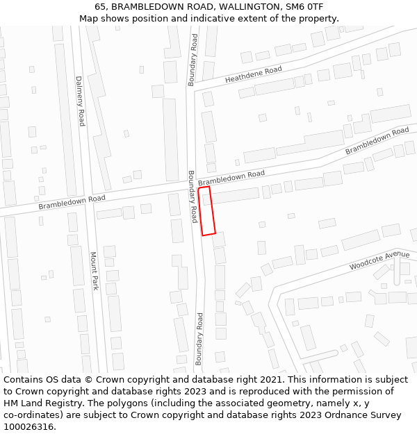 65, BRAMBLEDOWN ROAD, WALLINGTON, SM6 0TF: Location map and indicative extent of plot