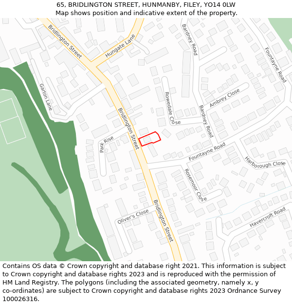 65, BRIDLINGTON STREET, HUNMANBY, FILEY, YO14 0LW: Location map and indicative extent of plot