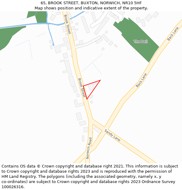 65, BROOK STREET, BUXTON, NORWICH, NR10 5HF: Location map and indicative extent of plot