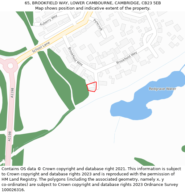 65, BROOKFIELD WAY, LOWER CAMBOURNE, CAMBRIDGE, CB23 5EB: Location map and indicative extent of plot