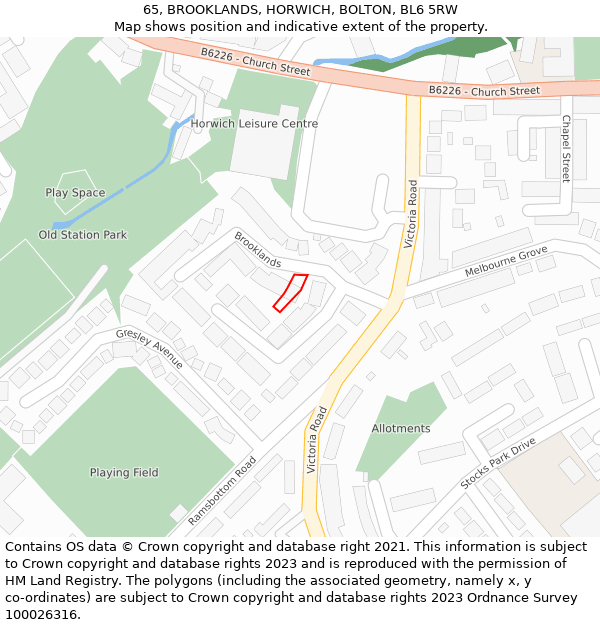 65, BROOKLANDS, HORWICH, BOLTON, BL6 5RW: Location map and indicative extent of plot