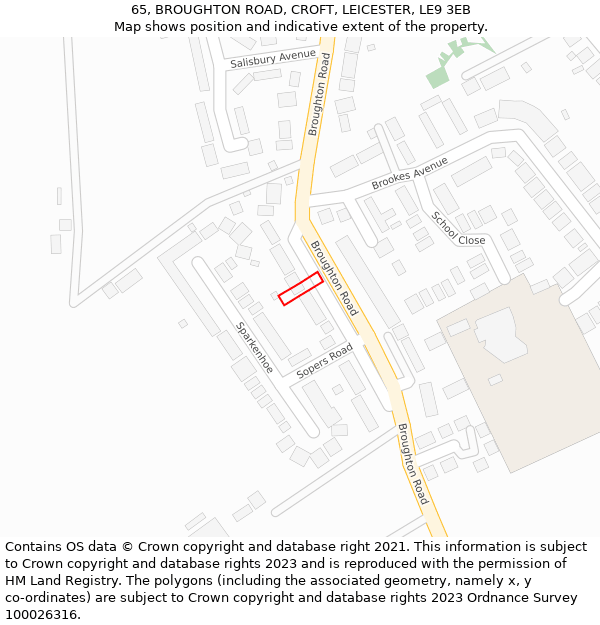 65, BROUGHTON ROAD, CROFT, LEICESTER, LE9 3EB: Location map and indicative extent of plot