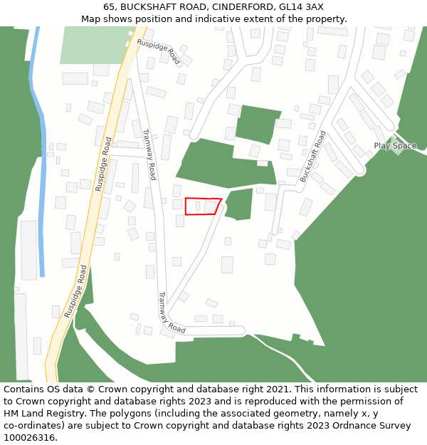65, BUCKSHAFT ROAD, CINDERFORD, GL14 3AX: Location map and indicative extent of plot