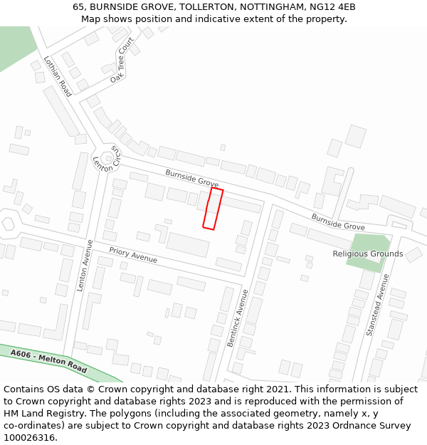 65, BURNSIDE GROVE, TOLLERTON, NOTTINGHAM, NG12 4EB: Location map and indicative extent of plot