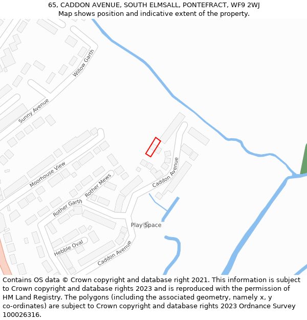 65, CADDON AVENUE, SOUTH ELMSALL, PONTEFRACT, WF9 2WJ: Location map and indicative extent of plot