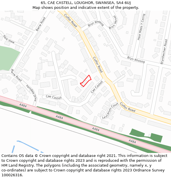 65, CAE CASTELL, LOUGHOR, SWANSEA, SA4 6UJ: Location map and indicative extent of plot