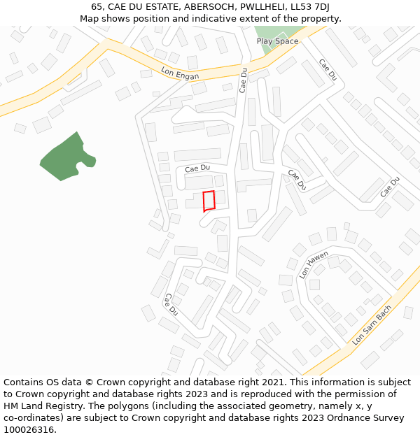 65, CAE DU ESTATE, ABERSOCH, PWLLHELI, LL53 7DJ: Location map and indicative extent of plot