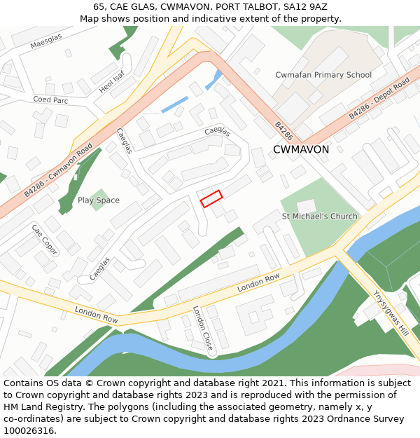 65, CAE GLAS, CWMAVON, PORT TALBOT, SA12 9AZ: Location map and indicative extent of plot