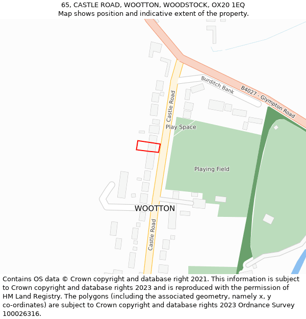 65, CASTLE ROAD, WOOTTON, WOODSTOCK, OX20 1EQ: Location map and indicative extent of plot