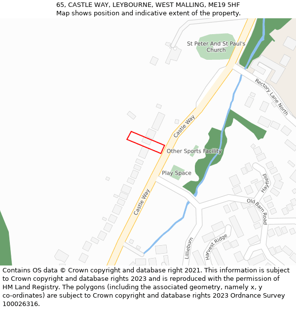 65, CASTLE WAY, LEYBOURNE, WEST MALLING, ME19 5HF: Location map and indicative extent of plot