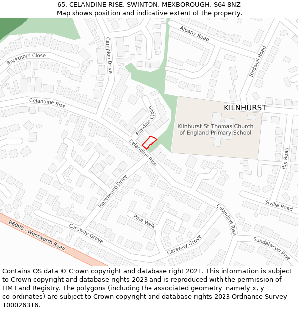 65, CELANDINE RISE, SWINTON, MEXBOROUGH, S64 8NZ: Location map and indicative extent of plot