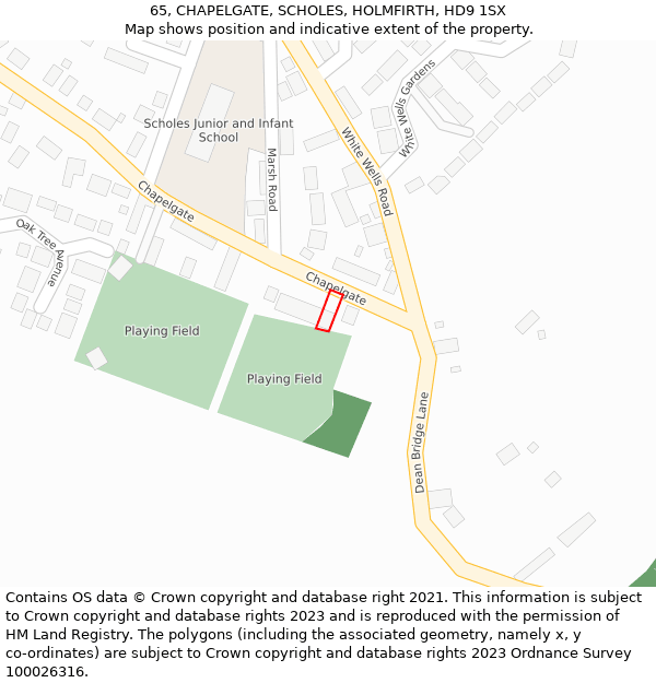 65, CHAPELGATE, SCHOLES, HOLMFIRTH, HD9 1SX: Location map and indicative extent of plot