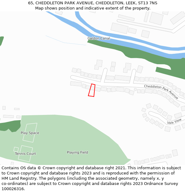 65, CHEDDLETON PARK AVENUE, CHEDDLETON, LEEK, ST13 7NS: Location map and indicative extent of plot