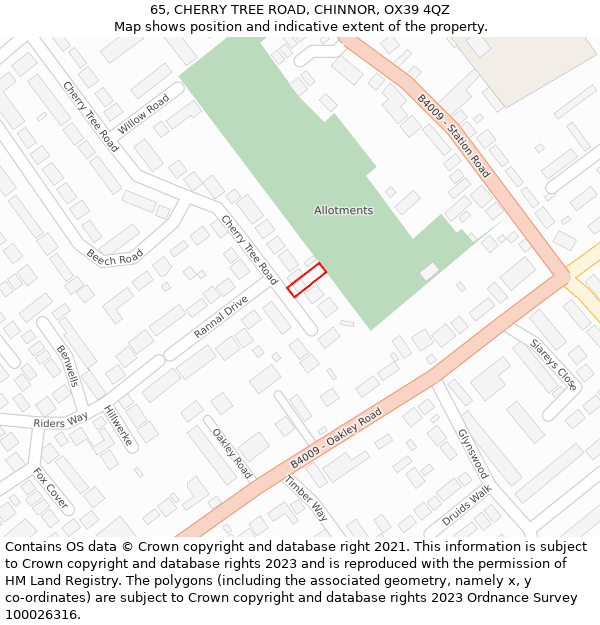 65, CHERRY TREE ROAD, CHINNOR, OX39 4QZ: Location map and indicative extent of plot