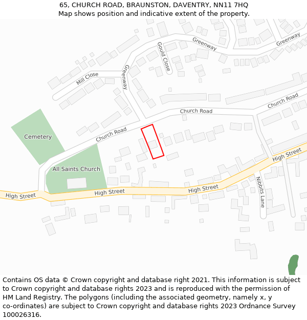 65, CHURCH ROAD, BRAUNSTON, DAVENTRY, NN11 7HQ: Location map and indicative extent of plot