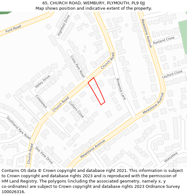 65, CHURCH ROAD, WEMBURY, PLYMOUTH, PL9 0JJ: Location map and indicative extent of plot