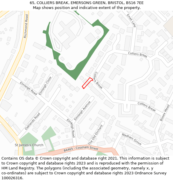 65, COLLIERS BREAK, EMERSONS GREEN, BRISTOL, BS16 7EE: Location map and indicative extent of plot