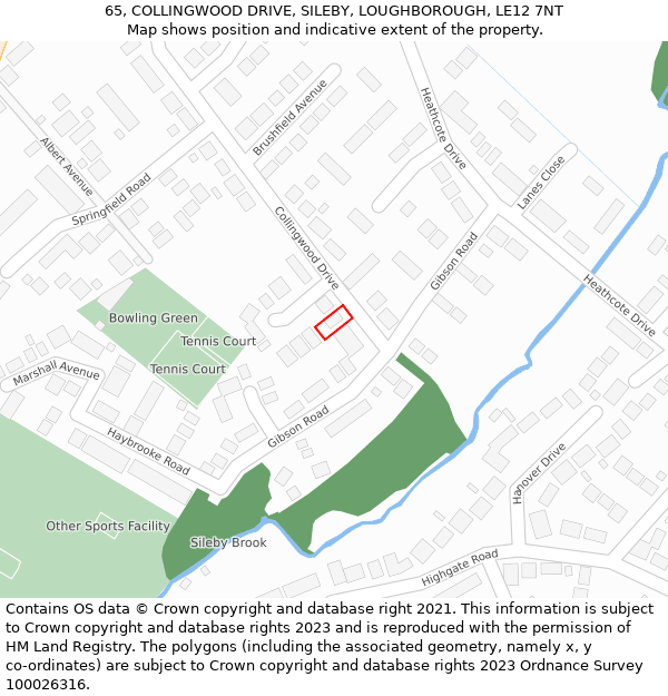 65, COLLINGWOOD DRIVE, SILEBY, LOUGHBOROUGH, LE12 7NT: Location map and indicative extent of plot