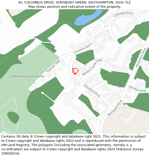 65, COLUMBUS DRIVE, SARISBURY GREEN, SOUTHAMPTON, SO31 7LZ: Location map and indicative extent of plot