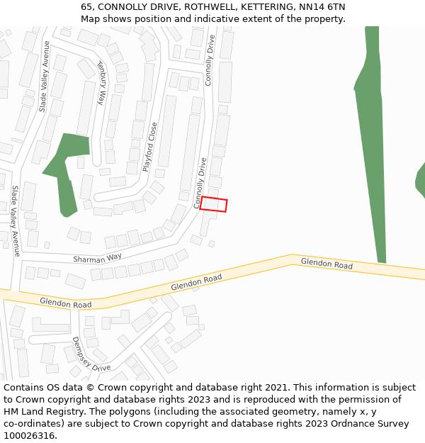 65, CONNOLLY DRIVE, ROTHWELL, KETTERING, NN14 6TN: Location map and indicative extent of plot