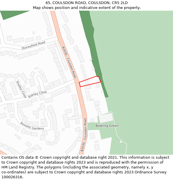 65, COULSDON ROAD, COULSDON, CR5 2LD: Location map and indicative extent of plot