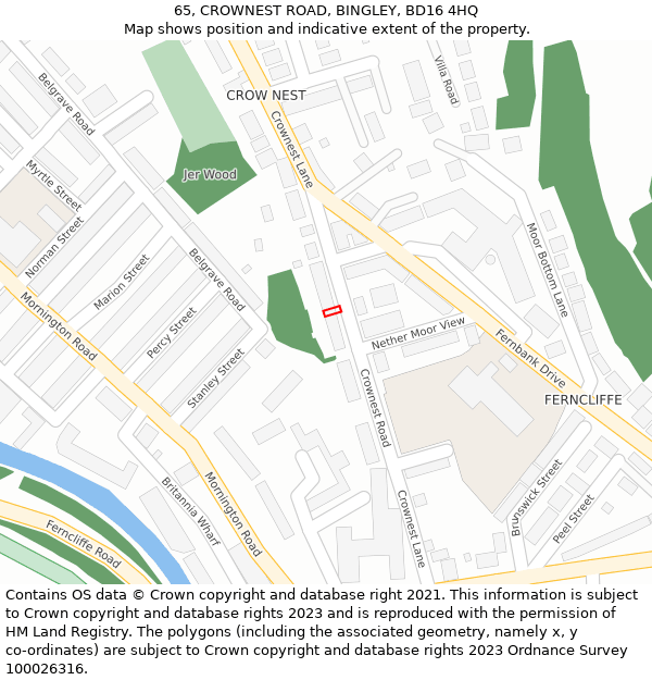 65, CROWNEST ROAD, BINGLEY, BD16 4HQ: Location map and indicative extent of plot