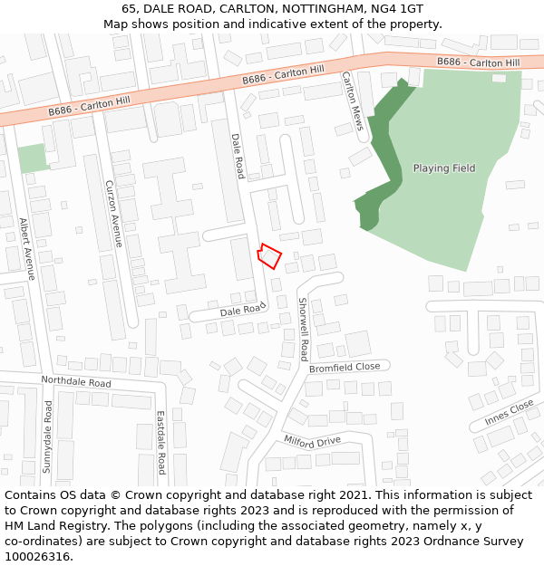 65, DALE ROAD, CARLTON, NOTTINGHAM, NG4 1GT: Location map and indicative extent of plot