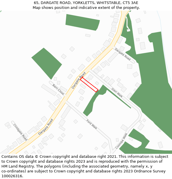65, DARGATE ROAD, YORKLETTS, WHITSTABLE, CT5 3AE: Location map and indicative extent of plot
