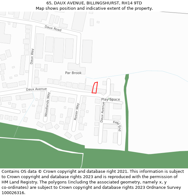 65, DAUX AVENUE, BILLINGSHURST, RH14 9TD: Location map and indicative extent of plot