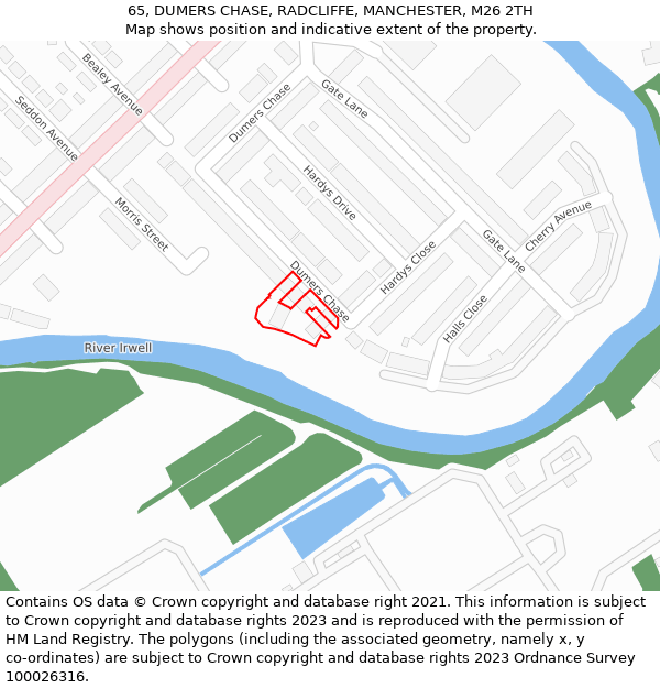 65, DUMERS CHASE, RADCLIFFE, MANCHESTER, M26 2TH: Location map and indicative extent of plot