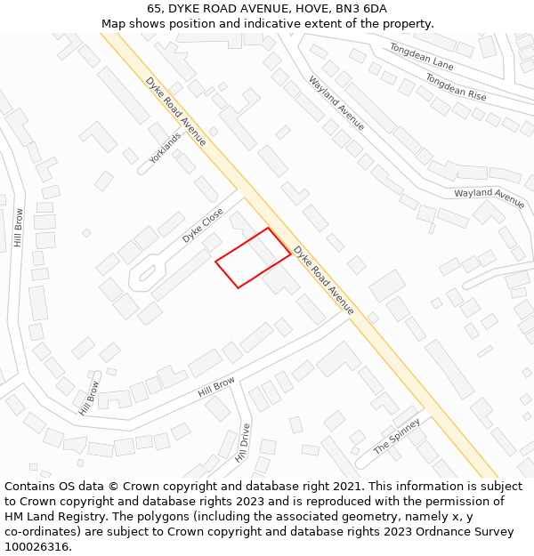 65, DYKE ROAD AVENUE, HOVE, BN3 6DA: Location map and indicative extent of plot