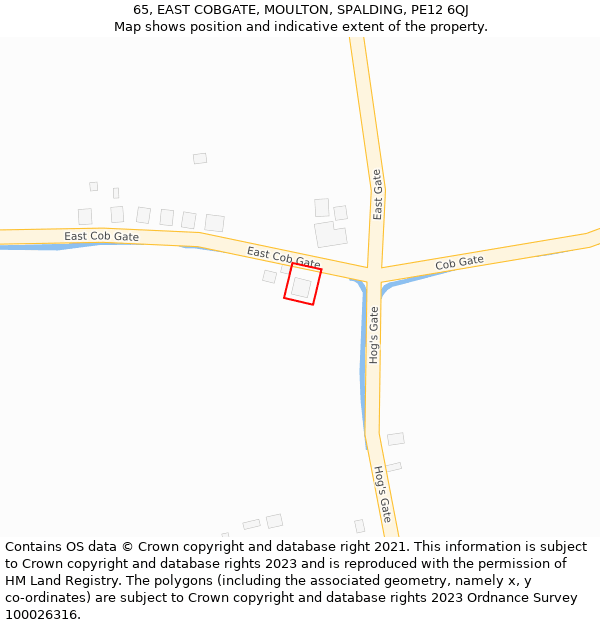 65, EAST COBGATE, MOULTON, SPALDING, PE12 6QJ: Location map and indicative extent of plot