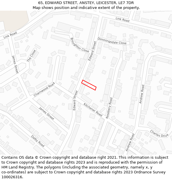 65, EDWARD STREET, ANSTEY, LEICESTER, LE7 7DR: Location map and indicative extent of plot