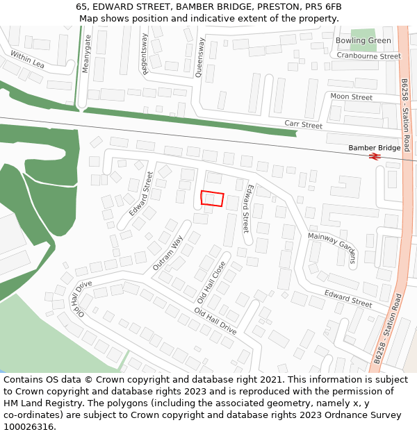 65, EDWARD STREET, BAMBER BRIDGE, PRESTON, PR5 6FB: Location map and indicative extent of plot