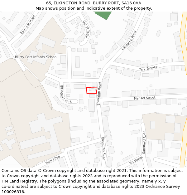 65, ELKINGTON ROAD, BURRY PORT, SA16 0AA: Location map and indicative extent of plot