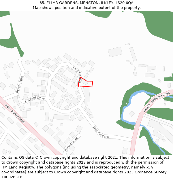 65, ELLAR GARDENS, MENSTON, ILKLEY, LS29 6QA: Location map and indicative extent of plot