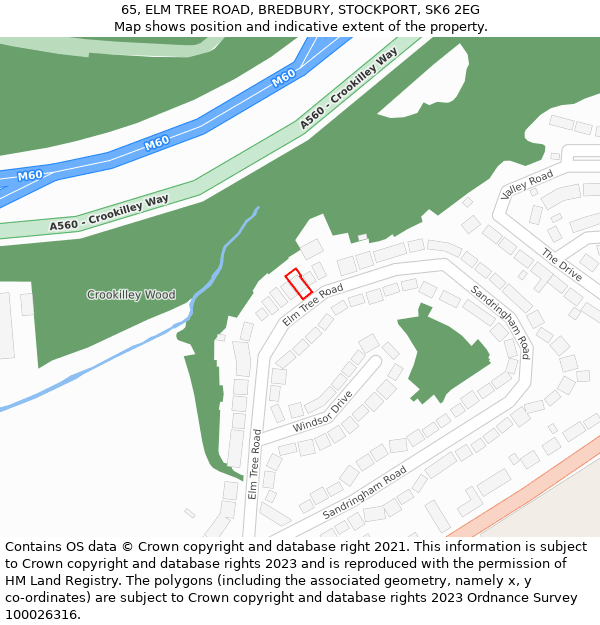 65, ELM TREE ROAD, BREDBURY, STOCKPORT, SK6 2EG: Location map and indicative extent of plot