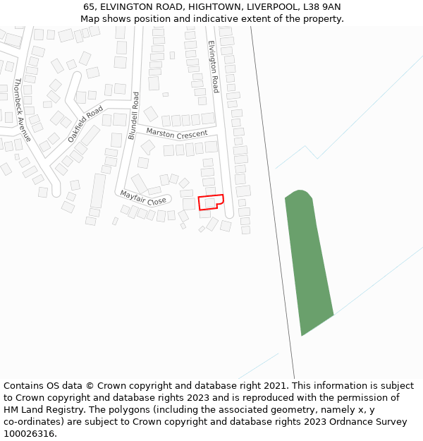 65, ELVINGTON ROAD, HIGHTOWN, LIVERPOOL, L38 9AN: Location map and indicative extent of plot