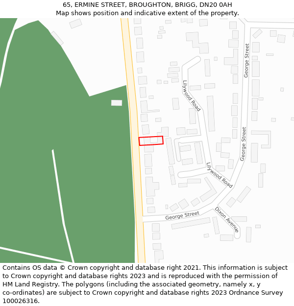 65, ERMINE STREET, BROUGHTON, BRIGG, DN20 0AH: Location map and indicative extent of plot