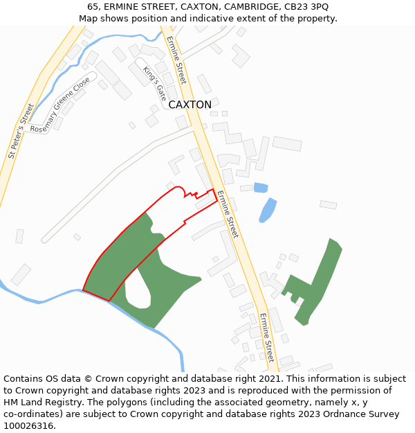 65, ERMINE STREET, CAXTON, CAMBRIDGE, CB23 3PQ: Location map and indicative extent of plot