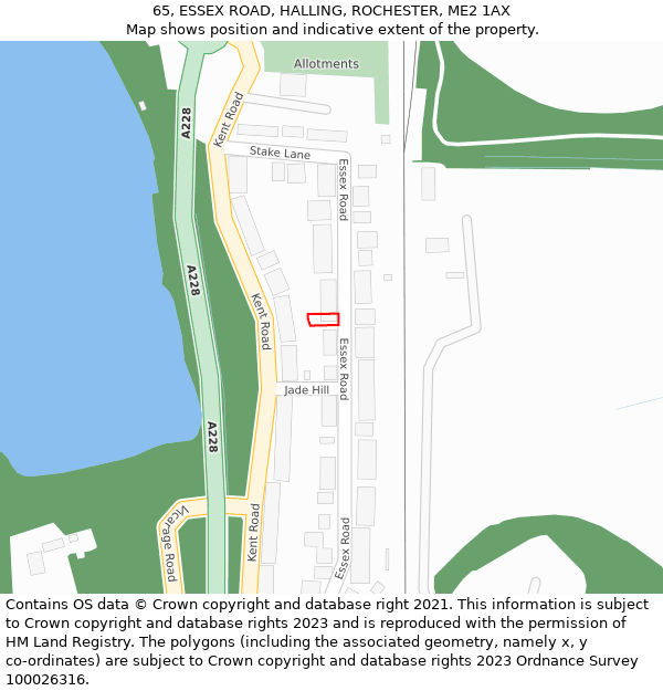 65, ESSEX ROAD, HALLING, ROCHESTER, ME2 1AX: Location map and indicative extent of plot