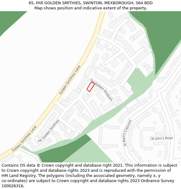 65, FAR GOLDEN SMITHIES, SWINTON, MEXBOROUGH, S64 8DD: Location map and indicative extent of plot