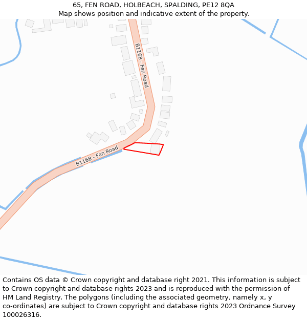 65, FEN ROAD, HOLBEACH, SPALDING, PE12 8QA: Location map and indicative extent of plot