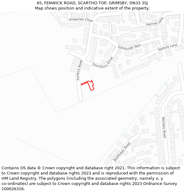 65, FENWICK ROAD, SCARTHO TOP, GRIMSBY, DN33 3SJ: Location map and indicative extent of plot