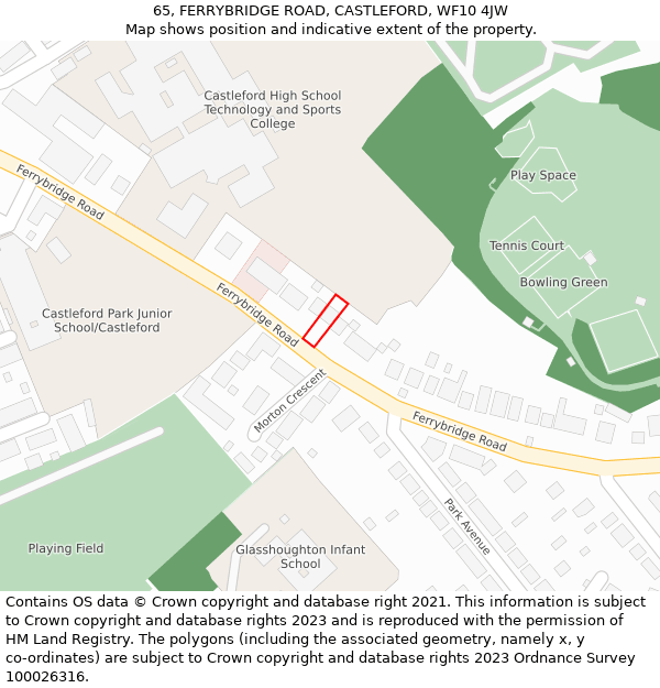 65, FERRYBRIDGE ROAD, CASTLEFORD, WF10 4JW: Location map and indicative extent of plot